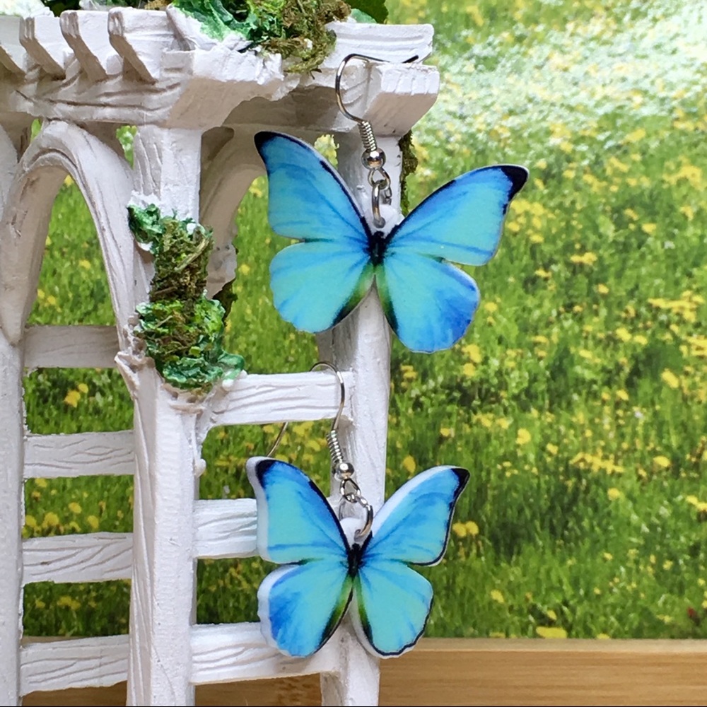 Blue Butterfly Acrylic Earrings - Picture 4 of 7
